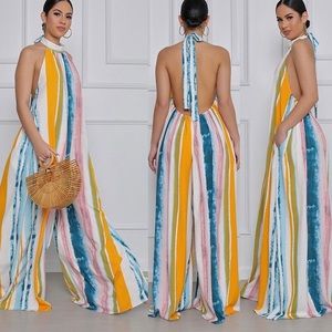 Multi Stipe Halter Jumpsuit